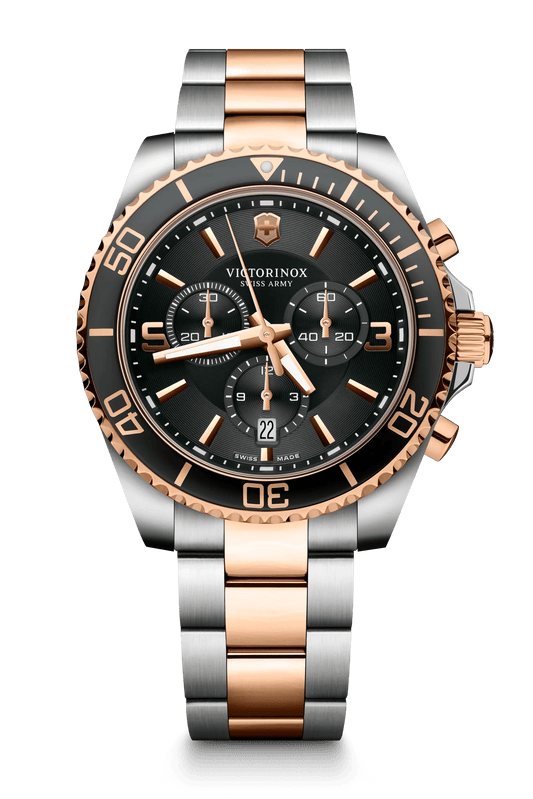 Victorinox Maverick Chronograph Analog Quartz 43 MM Black/ Rose Gold Dial Watch 241952