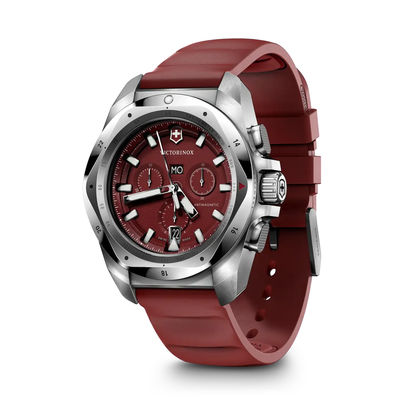 Victorinox I.N.O.X. Chronograph 43 MM Red Bracelet Red Grainy Dial Watch 241986