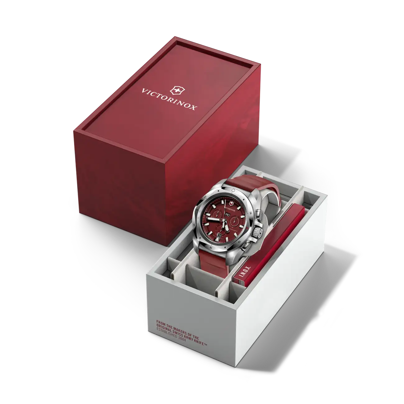 Victorinox I.N.O.X. Chronograph 43 MM Red Bracelet Red Grainy Dial Watch 241986