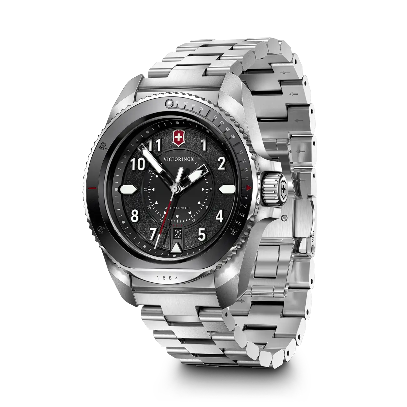 Victorinox Journey 1884 Quartz 43 MM Stainless Steel Black Grainy Dial Watch 242009