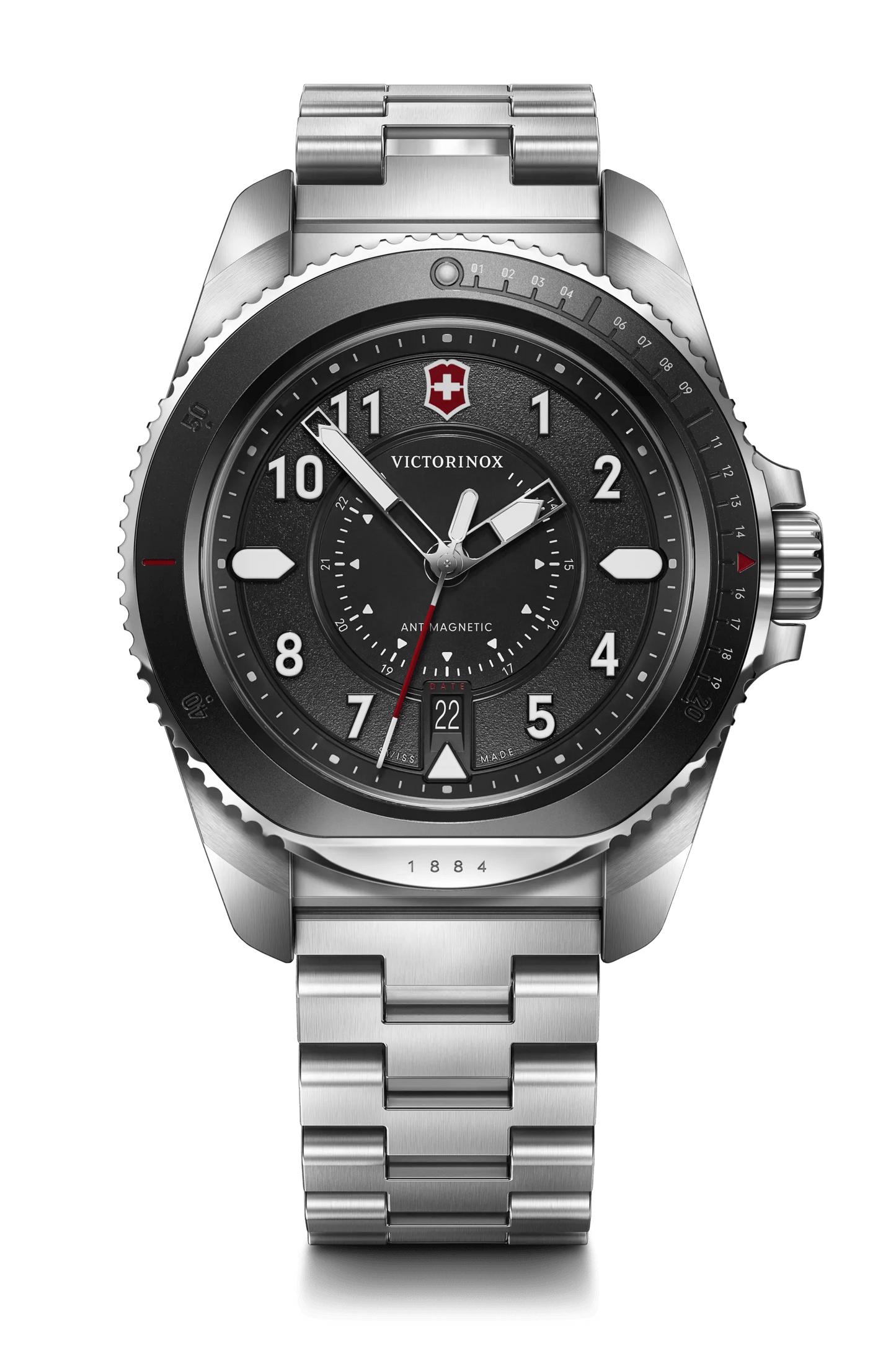 Victorinox Journey 1884 Quartz 43 MM Stainless Steel Black Grainy Dial Watch 242009