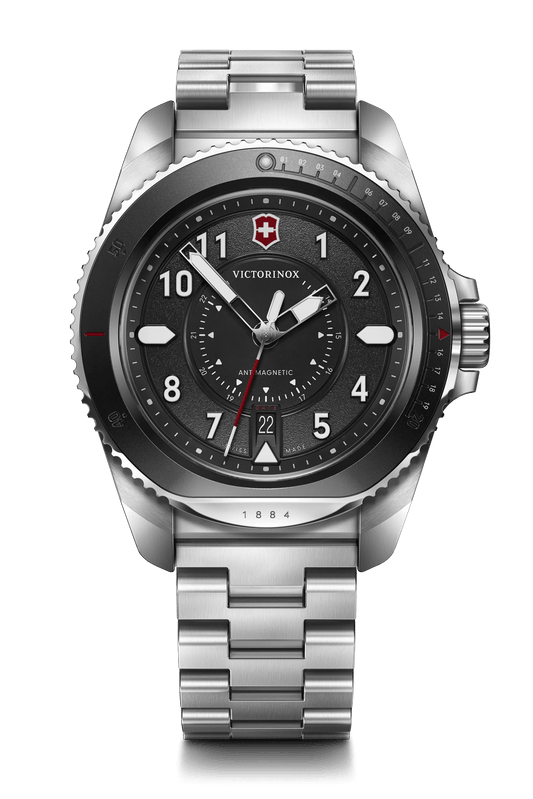 Victorinox Journey 1884 Quartz 43 MM Stainless Steel Black Grainy Dial Watch 242009