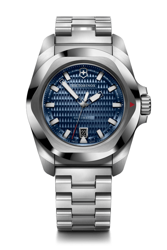 Victorinox I.N.O.X. Automatic 41 MM Silver Bracelet Blue Guilloché Dial Watch 242020