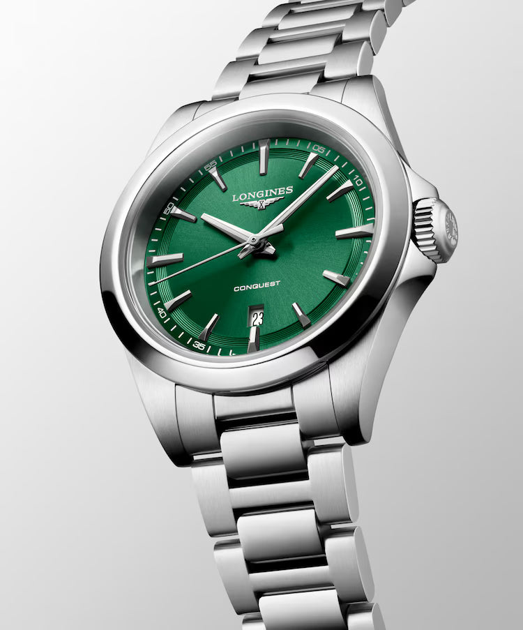 Longines Conquest 30 MM Stainless Steel Sunray Green Dial Quartz Watch L33504096