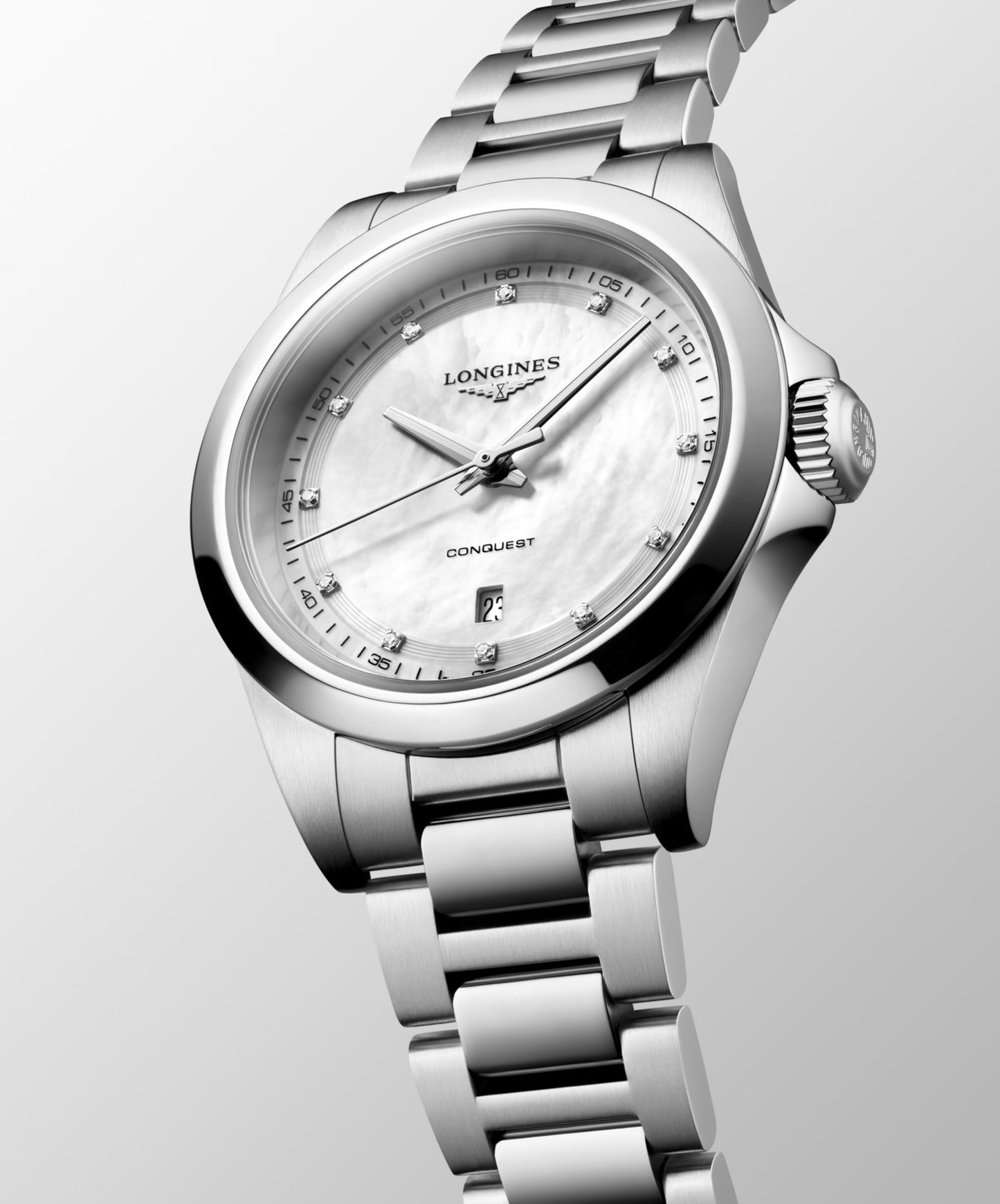 Longines Conquest 30 MM Stainless Steel White Dial Quartz Watch L33504876