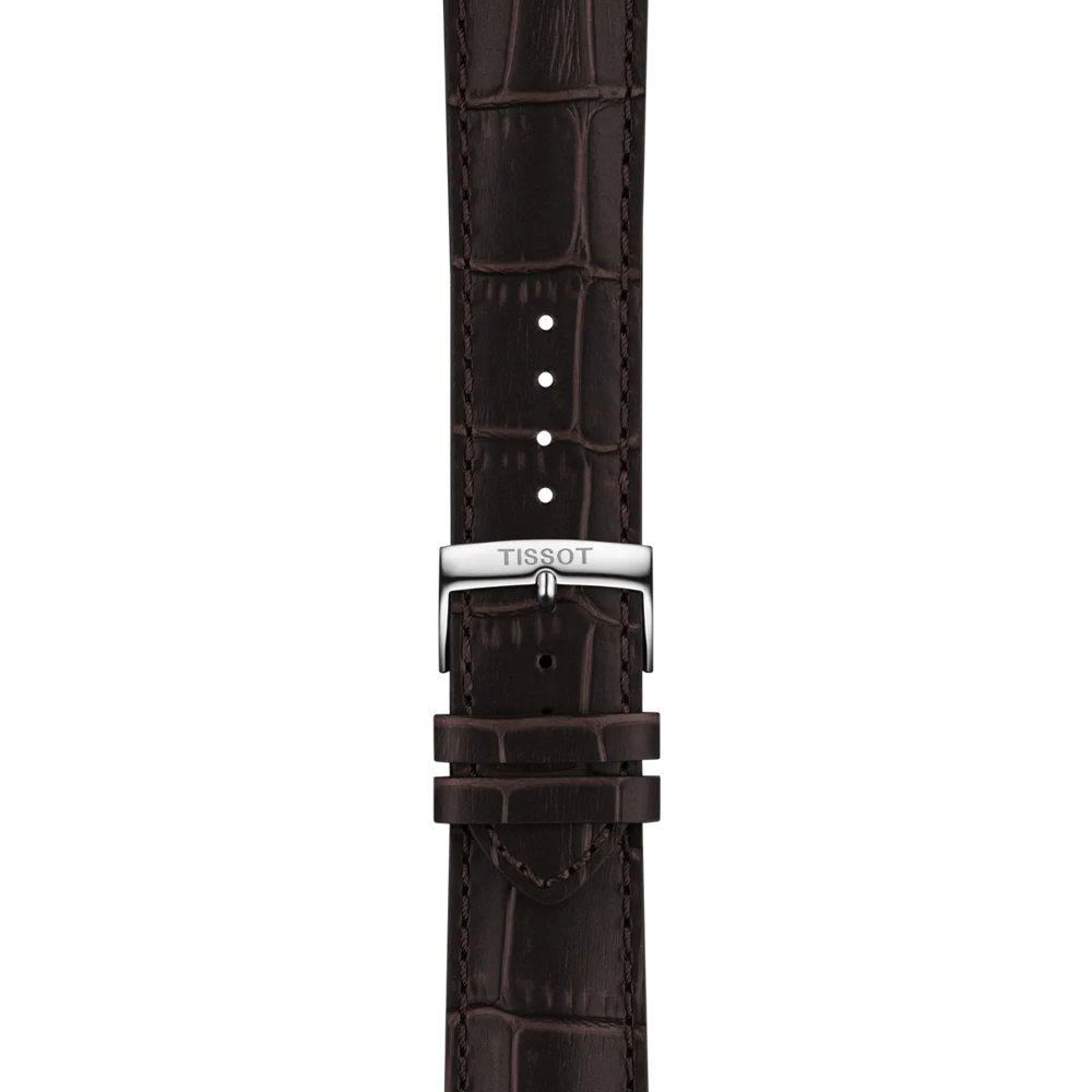 Tissot Chrono L 42mm blue dial quartz chronograph T116.417.16.042.00 - brown leather strap close-up