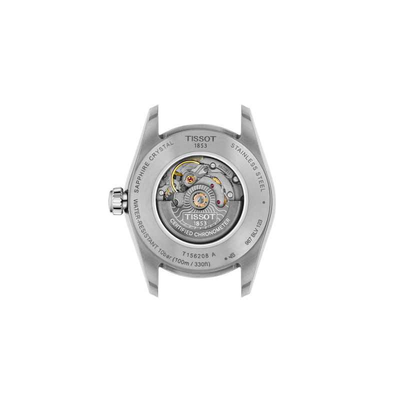 Tissot Ballade 30 mm T156.208.22.033.01 transparent caseback showing Powermatic 48 movement
