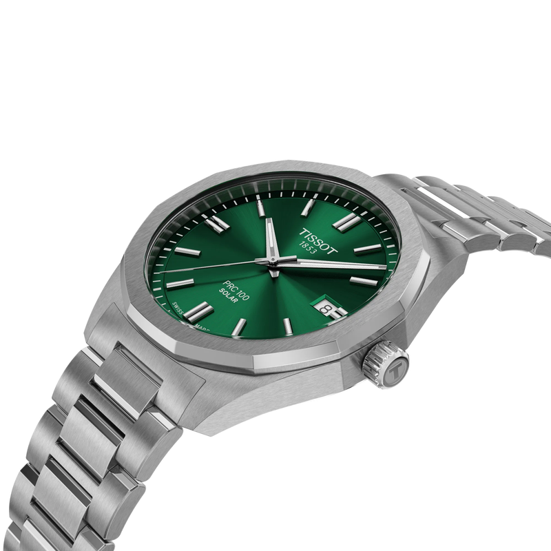 Tissot PRC 100 Solar 39mm T151.422.11.091.00 green dial detail