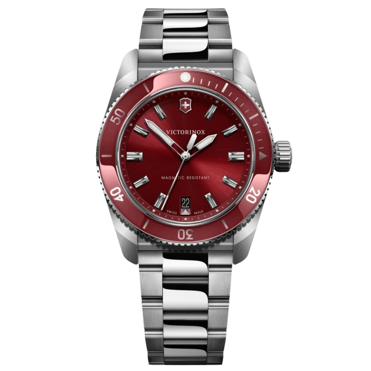 Victorinox Maverick Quartz 39mm Red Dial Stainless Steel Watch 242098