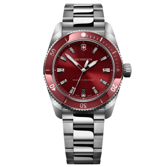 Victorinox Maverick Quartz 39mm Red Dial Stainless Steel Watch 242098