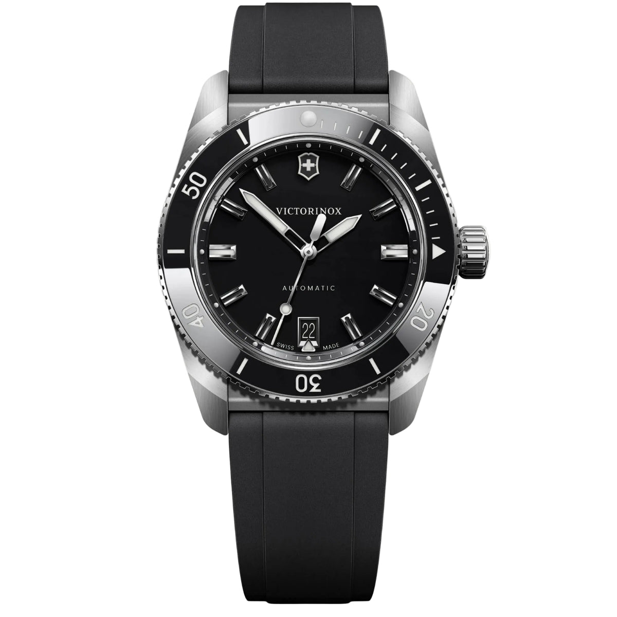 Victorinox Maverick Automatic 39mm black rubber strap black dial watch 242104