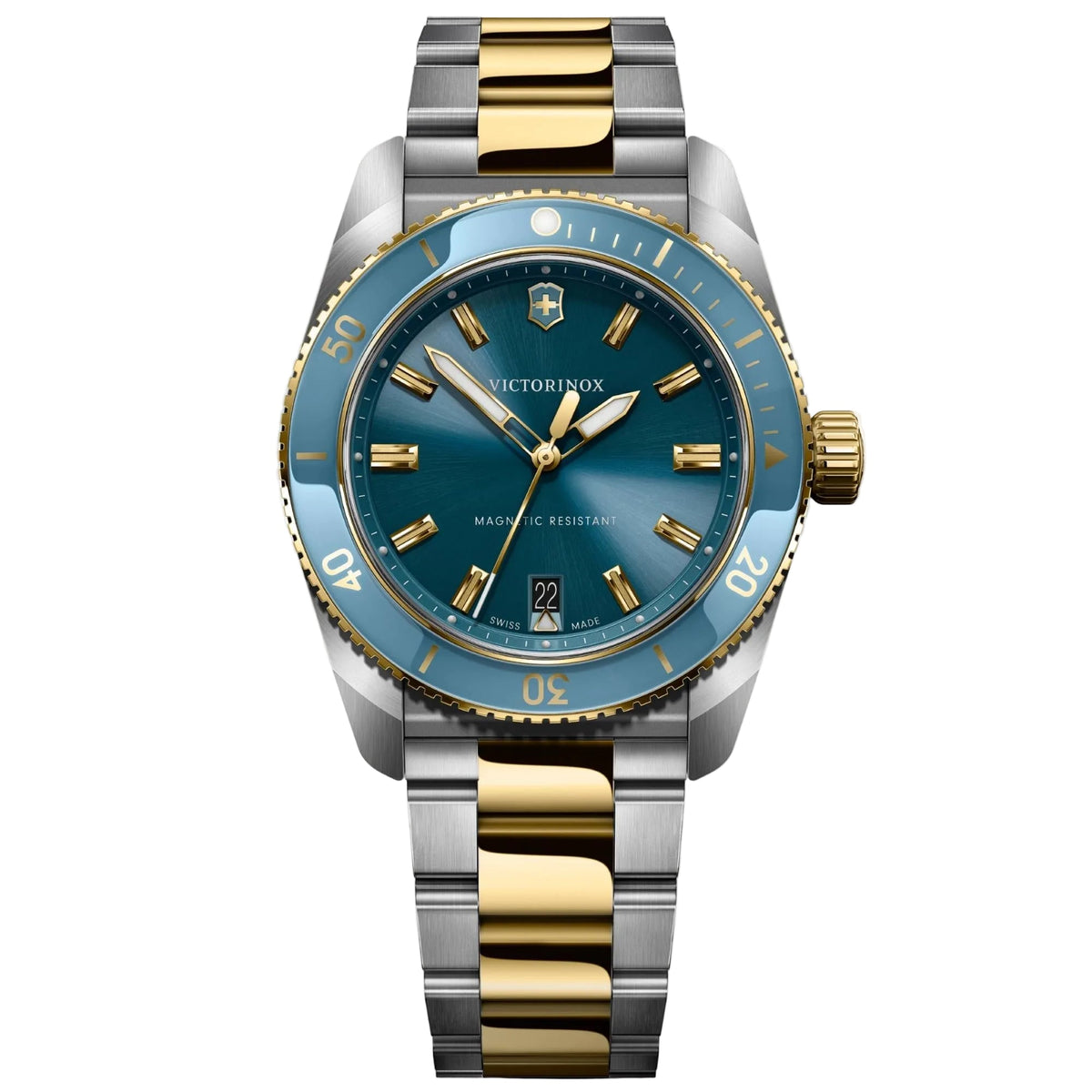Victorinox Maverick Quartz 39mm two-tone steel blue dial watch 242103