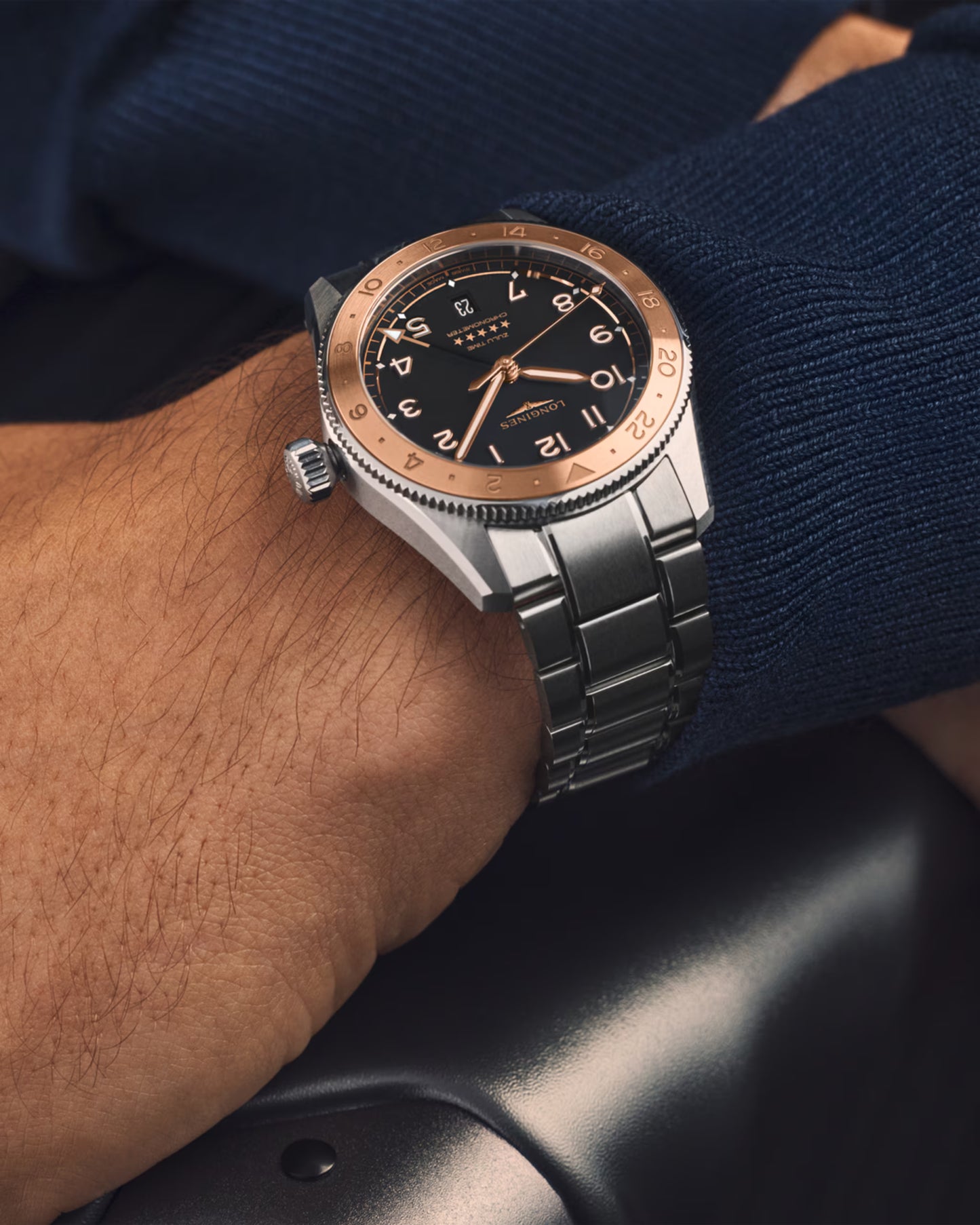 Longines Spirit Zulu Time 1925 Automatic 39 MM Stainless Steel And Rose Gold 18 Carats Watch L38035536