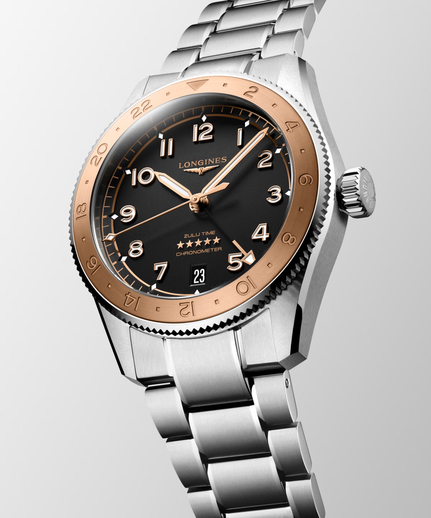 Longines Spirit Zulu Time 1925 Automatic 39 MM Stainless Steel And Rose Gold 18 Carats Watch L38035536
