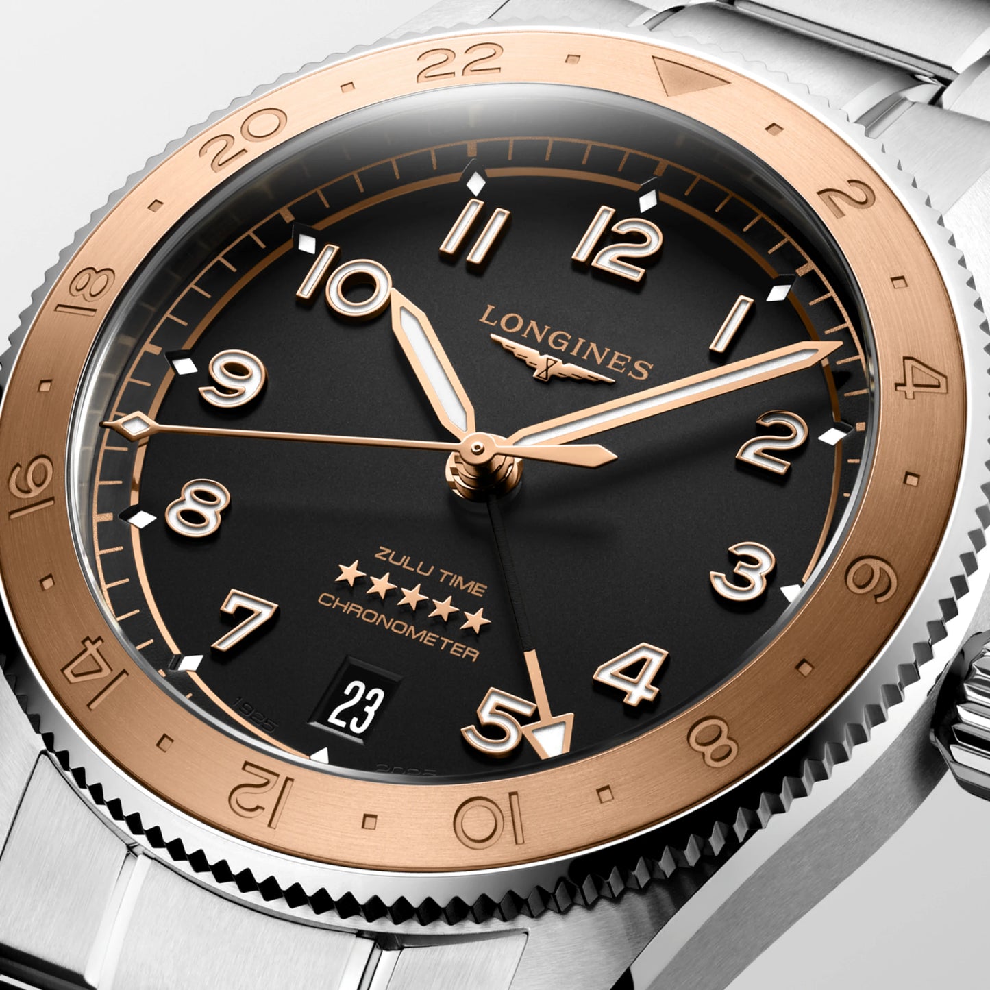 Longines Spirit Zulu Time 1925 Automatic 39 MM Stainless Steel And Rose Gold 18 Carats Watch L38035536