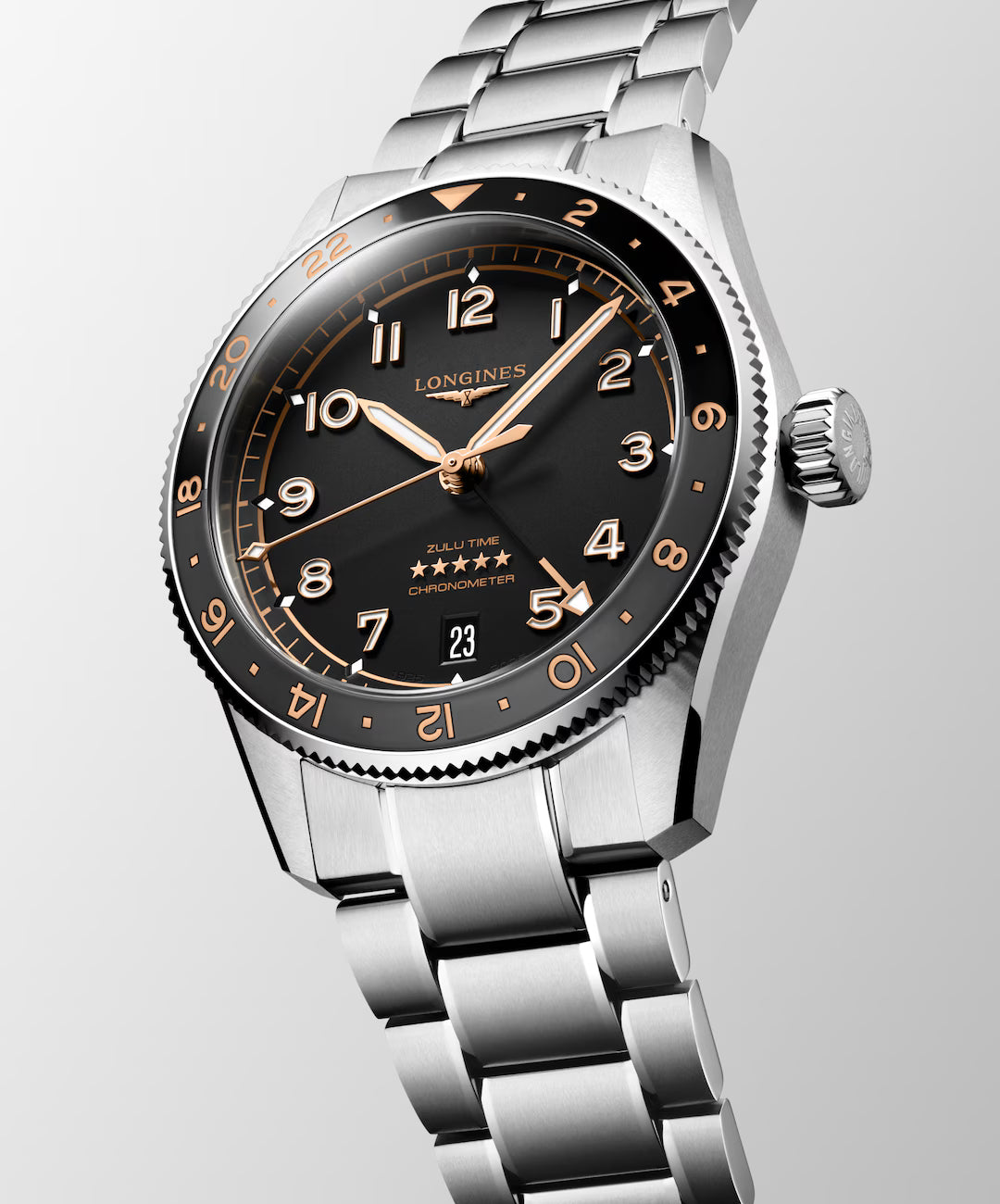 Longines Spirit Zulu Time Automatic 39 MM SS Black Matt Dial Watch L38024506