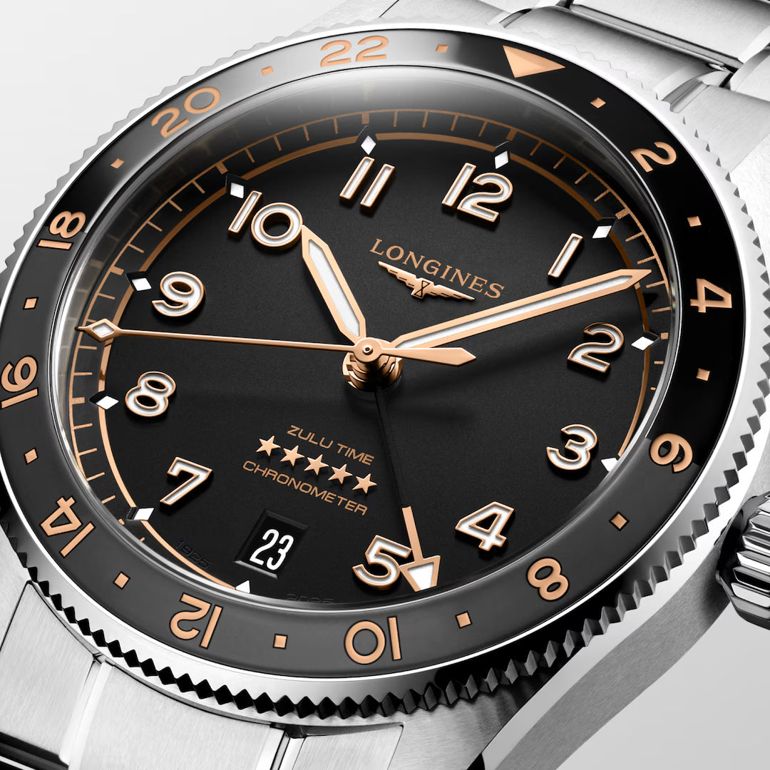 Longines Spirit Zulu Time Automatic 39 MM SS Black Matt Dial Watch L38024506