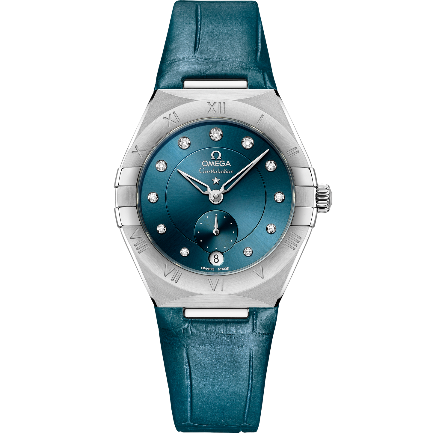 Omega Constellation Small Seconds 34mm Leather Peacock Blue Dial 131.13.34.20.53.001
