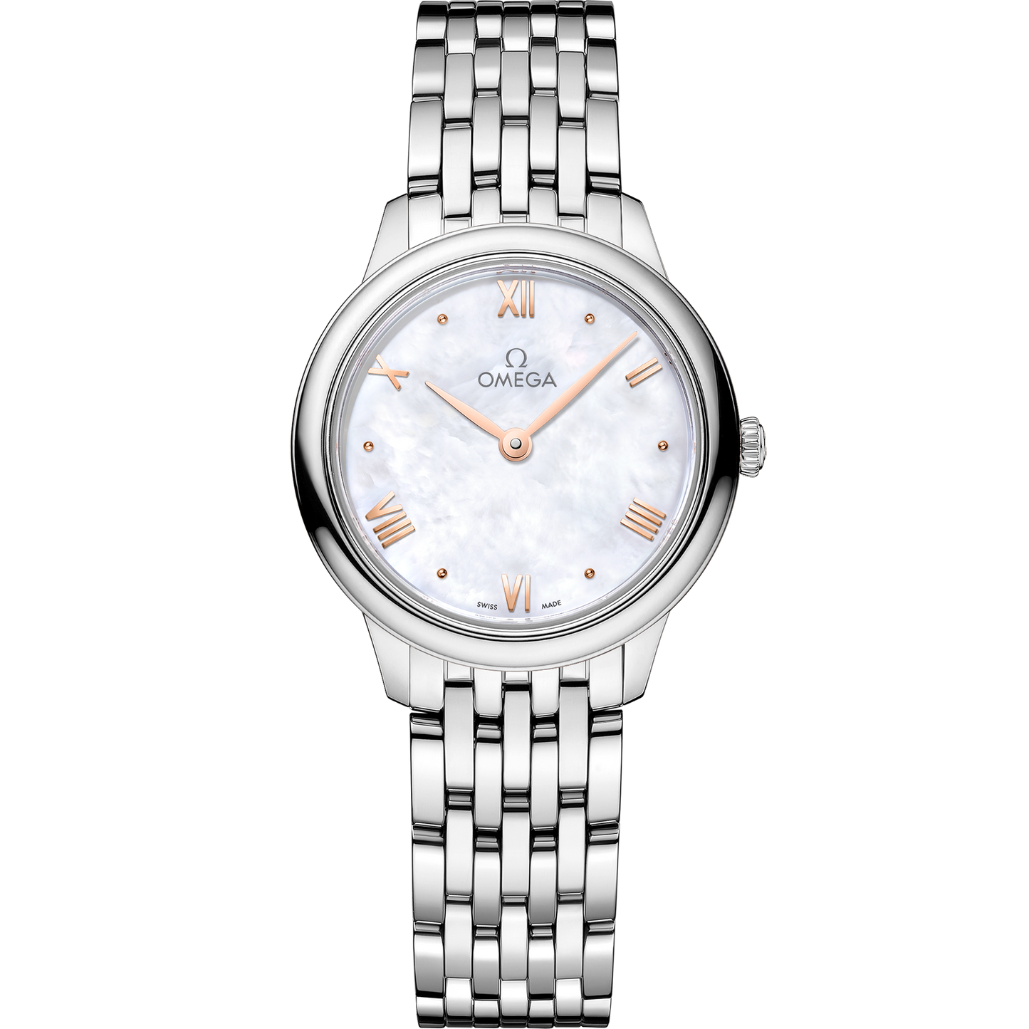 Omega De Ville Prestige 27.5 MM Steel On Steel White Mother-of-Pearl Dial Watch 434.10.28.60.05.001
