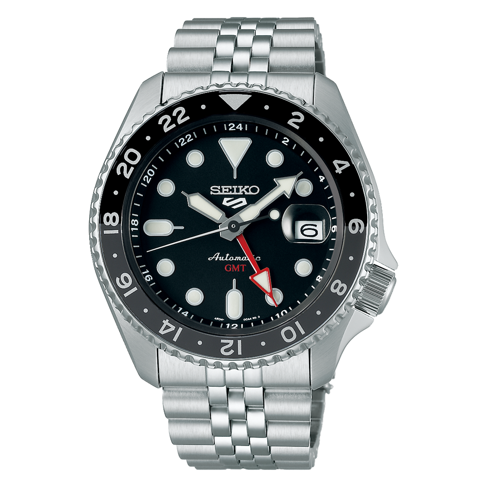 Seiko 5 Sports Stainless Steel 42.5 MM GMT Automatic Black Dial Watch SSK001K1