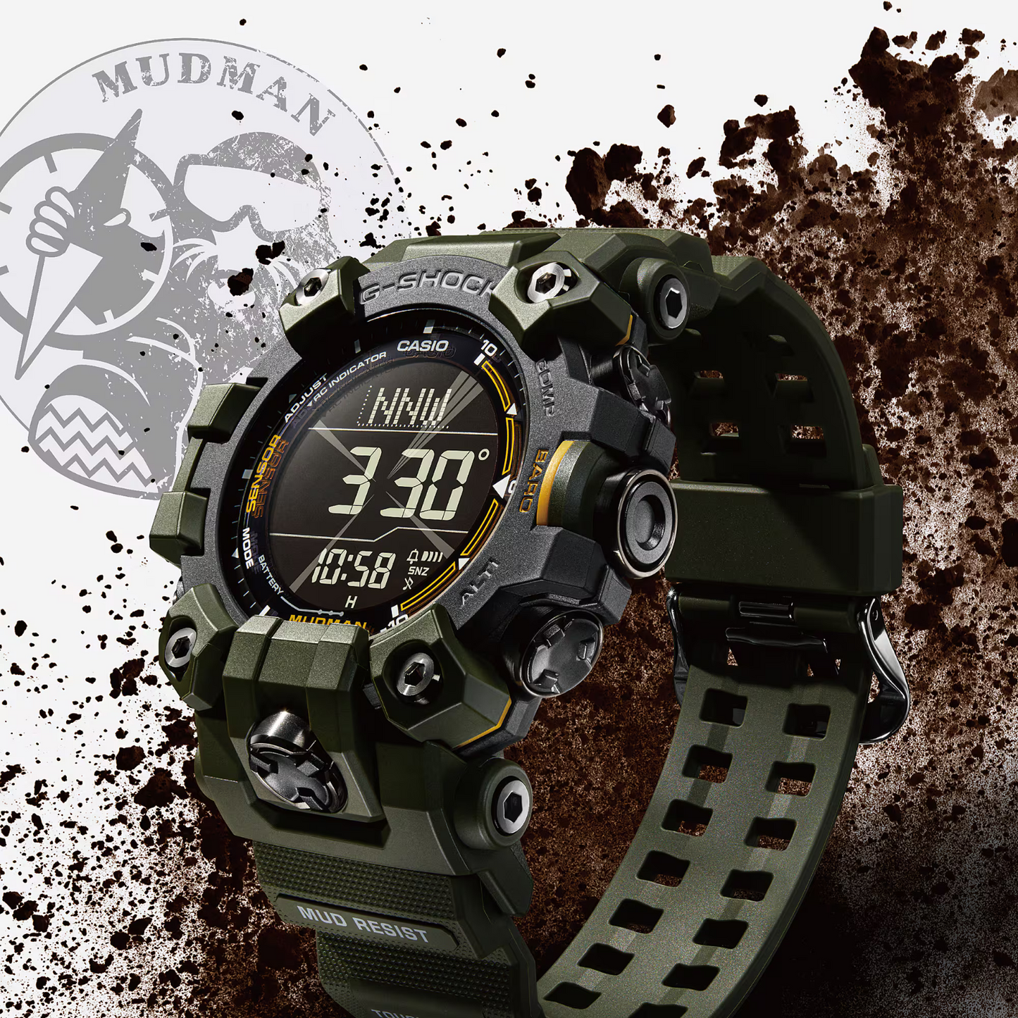 Casio G-Shock Master Of G Mudman Green Resin Solar Watch GW-9500-3