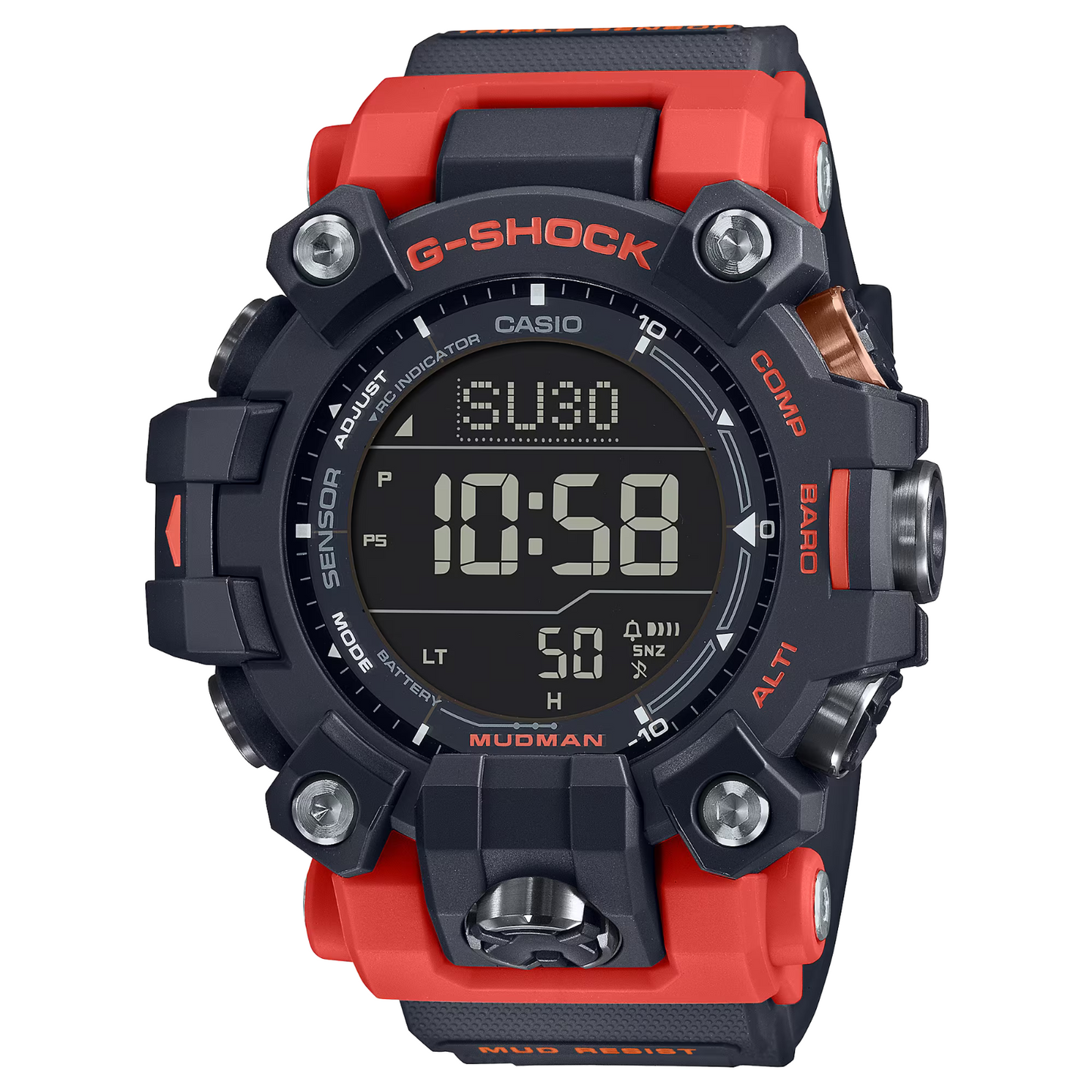 Casio G-Shock Master Of G Mudman Black And Red Resin Solar Watch GW-9500-1A4