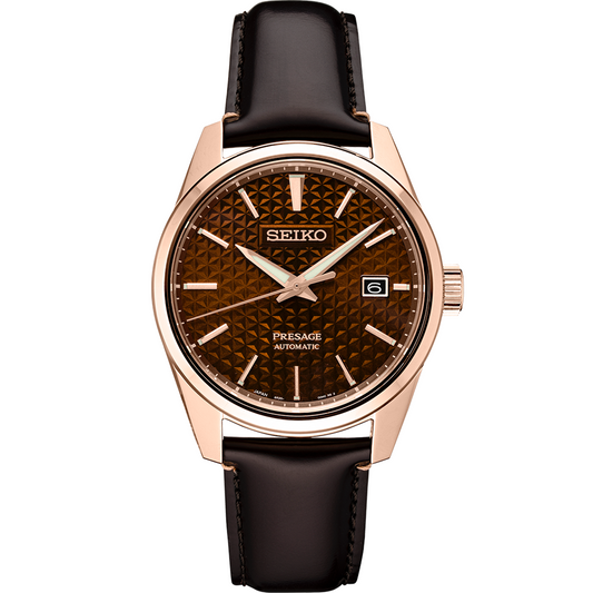 Seiko Presage Sharp Edged Series Rose Gold Brown Strap Automatic Watch SPB170J1
