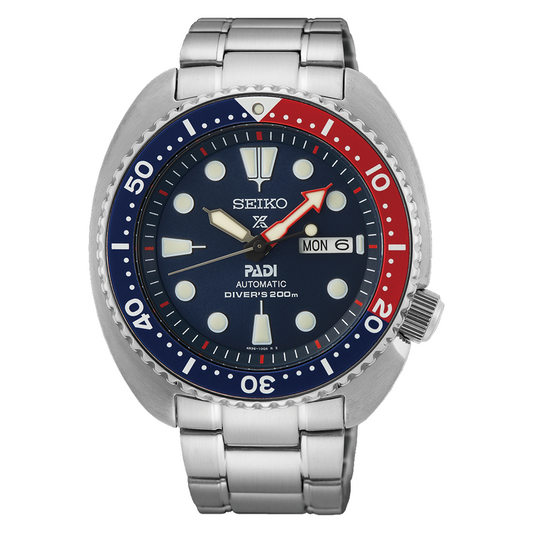 Seiko Padi Prospex Turtle Pepsi 45 mm Automatic Stainless Steel Watch - SRPE99K1