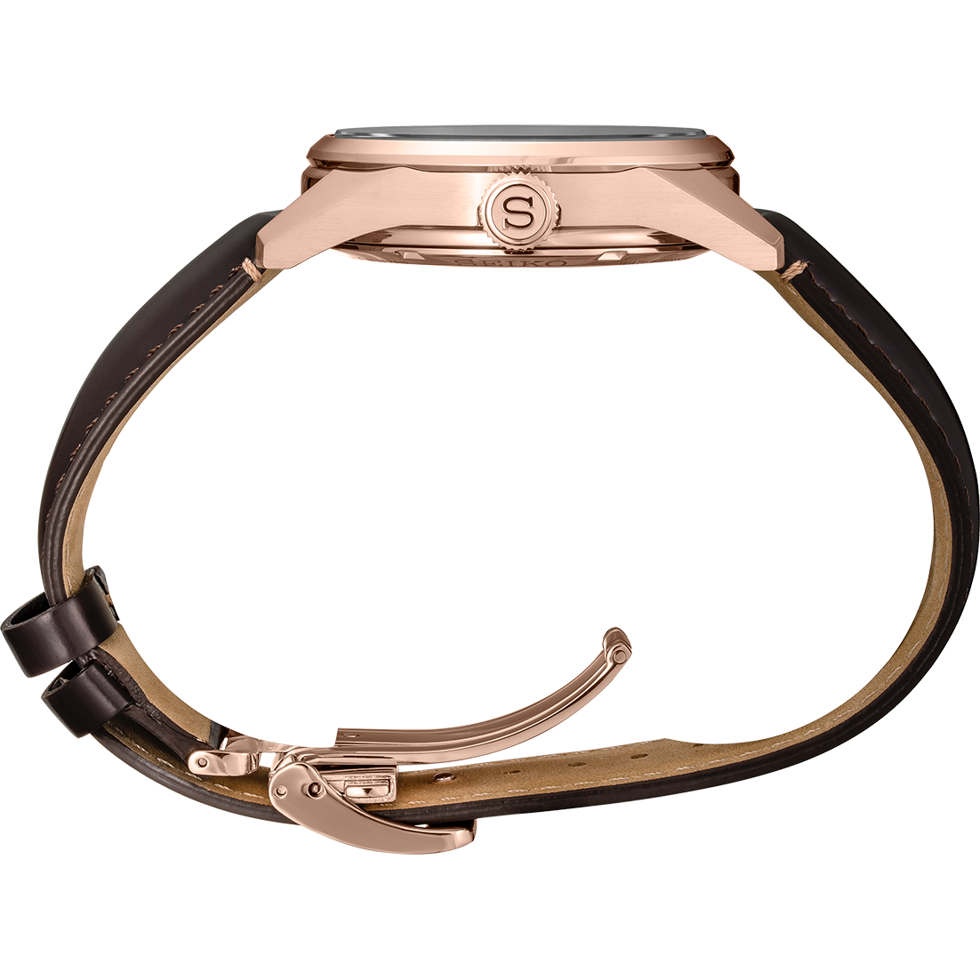 Seiko Presage Sharp Edged Series Rose Gold Brown Strap Automatic Watch SPB170J1