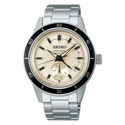 Seiko Presage 60's Style Ivory Dial Black Bezel 40.8 MM Automatic Watch SSA447J1