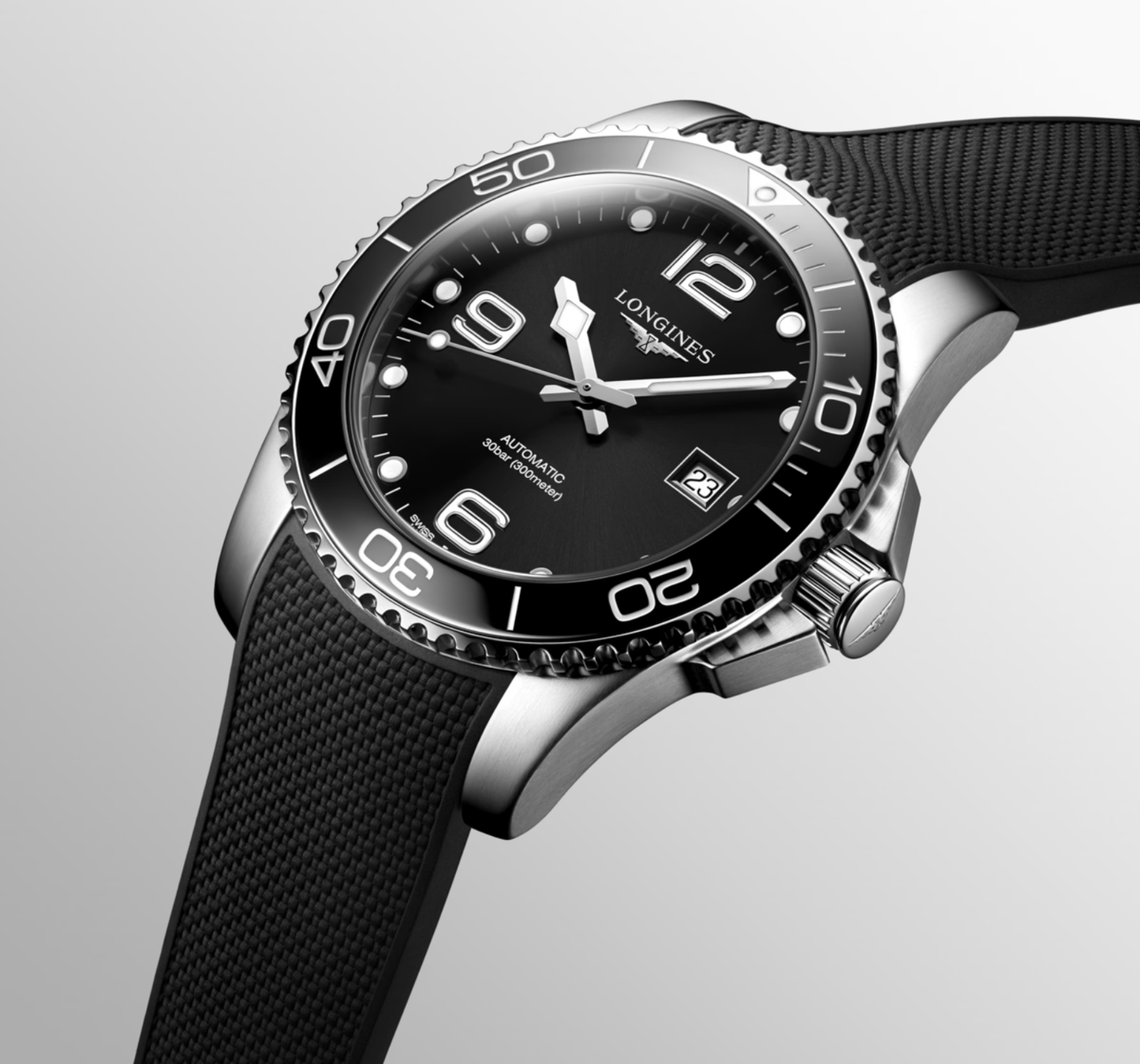 Longines Hydroconquest 41 MM Black Dial Automatic Rubber Band Watch L37814569