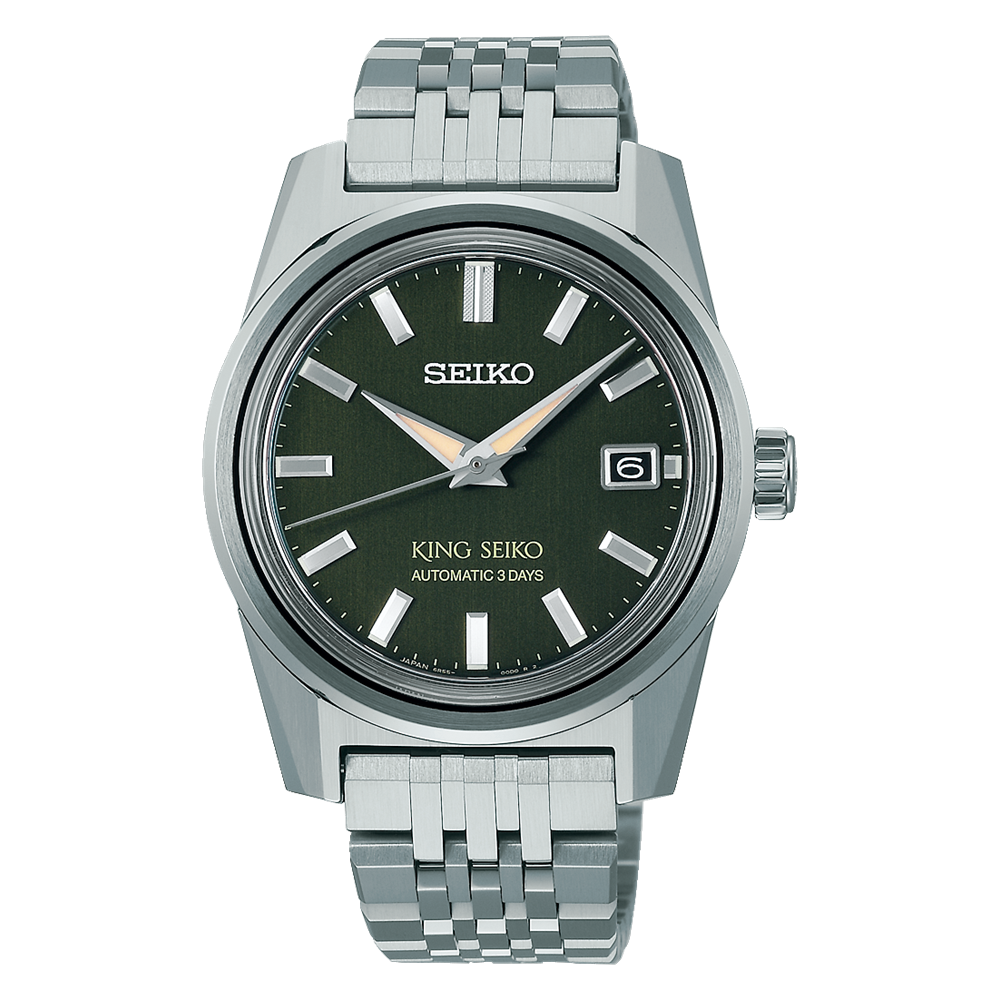 King Seiko Olive Suede Full SS Automatic 38.3 MM Green Dial Watch SPB391J1