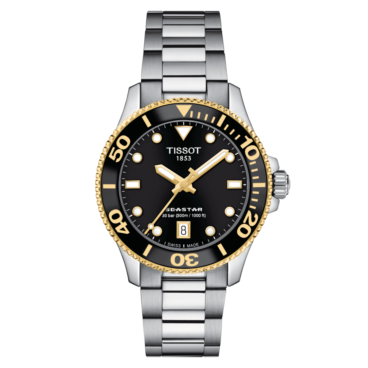Tissot Seastar 1000 36 MM Black Dial Two Tone Quartz SS Watch T120.210.21.051.00
