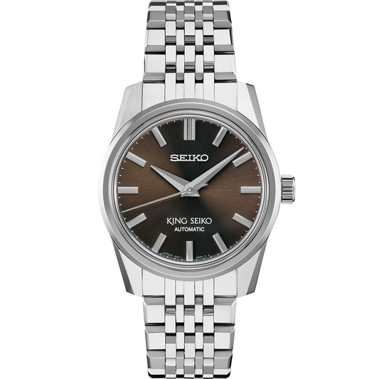 King Seiko Stainless Steel 37 MM Silver Brown Automatic Watch - SPB285J1