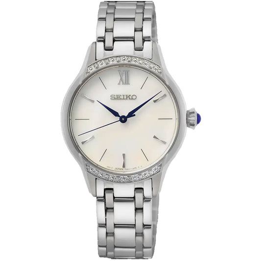 Seiko Analogue Quartz Stainless Steel 30 MM Sapphire White Dial Watch SRZ543P1