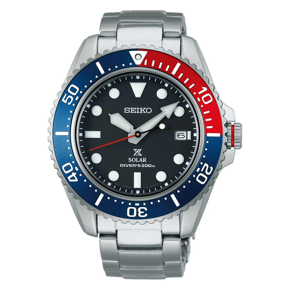 Seiko Prospex Sea Pepsi Solar Diver's 42.8 MM Black Dial Watch SNE591P1