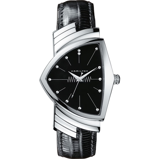 Hamilton Ventura Quartz Black Dial Leather Black Bracelet Watch H24411732