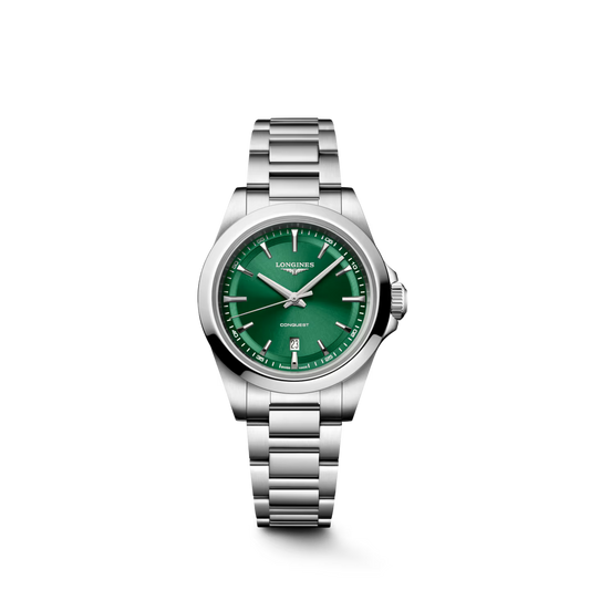 Longines Conquest 30 MM Stainless Steel Sunray Green Dial Quartz Watch L33504096