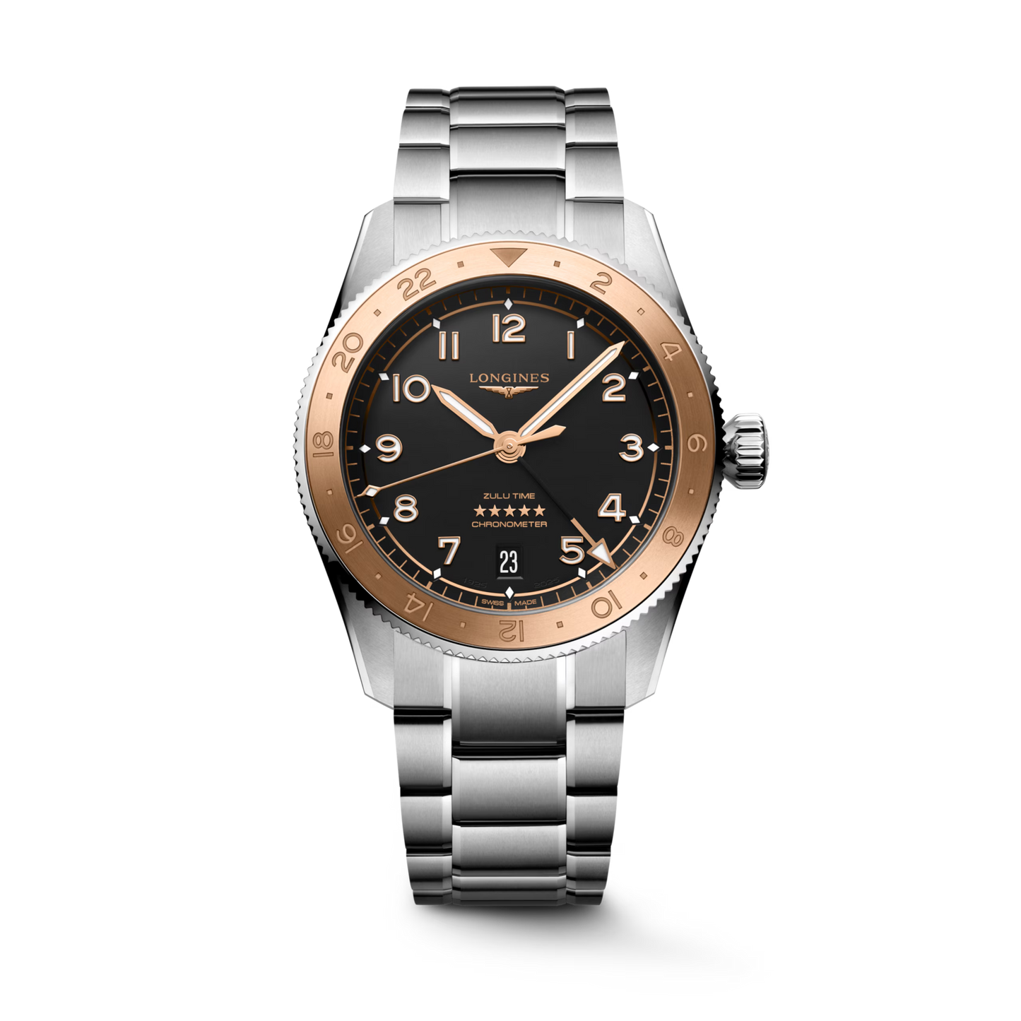 Longines Spirit Zulu Time 1925 Automatic 39 MM Stainless Steel And Rose Gold 18 Carats Watch L38035536