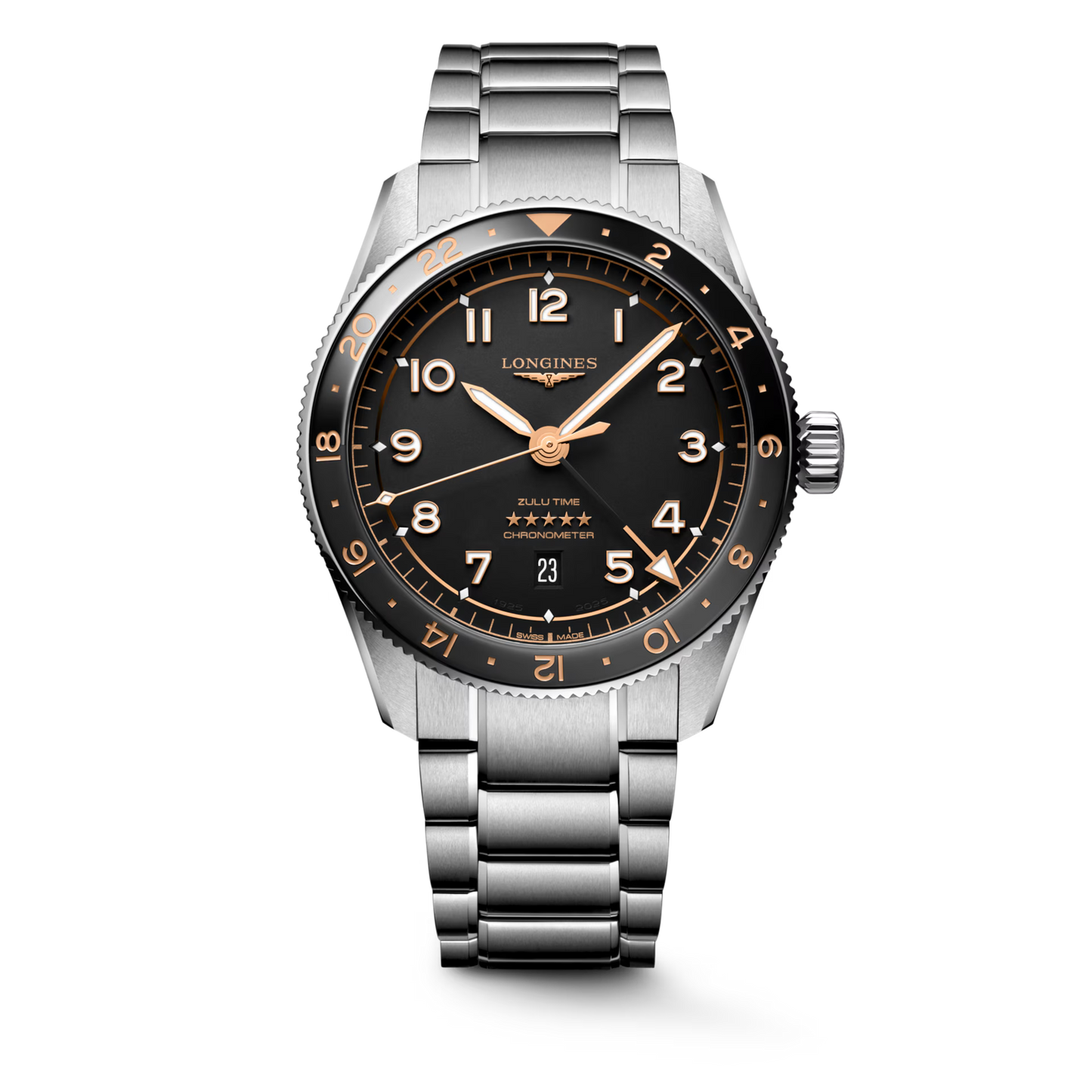 *PRE-ORDER* Longines Spirit Zulu Time Automatic 42 MM Stainless Steel And Ceramic Bezel Watch L38124506
