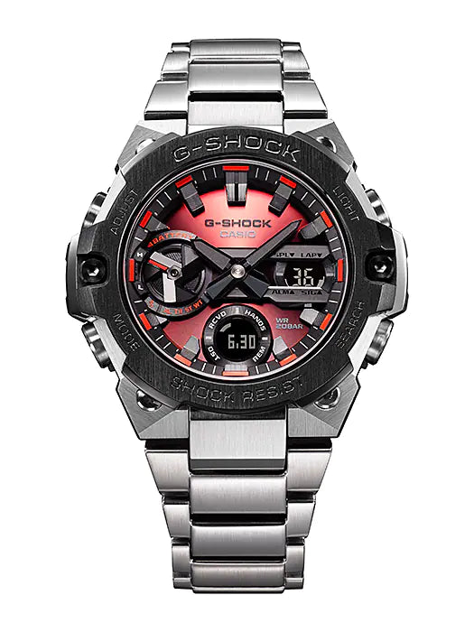 Casio G-shock G-Steel Stainless Steel Solar Fire Red Watch - GST-B400AD-1A4
