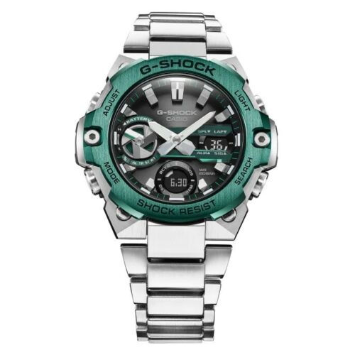 Casio G-Shock G-Steel Full Stainless Steel Green Bezel Watch - GST-B400CD-1A3