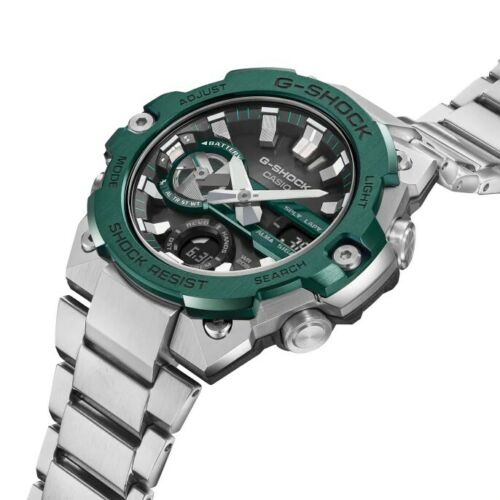 Casio G-Shock G-Steel Full Stainless Steel Green Bezel Watch - GST-B400CD-1A3